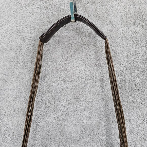 Basix New York Snake Print Textured Leather Shoulder Bag Brown Black Beads Strap - Picture 4 of 14